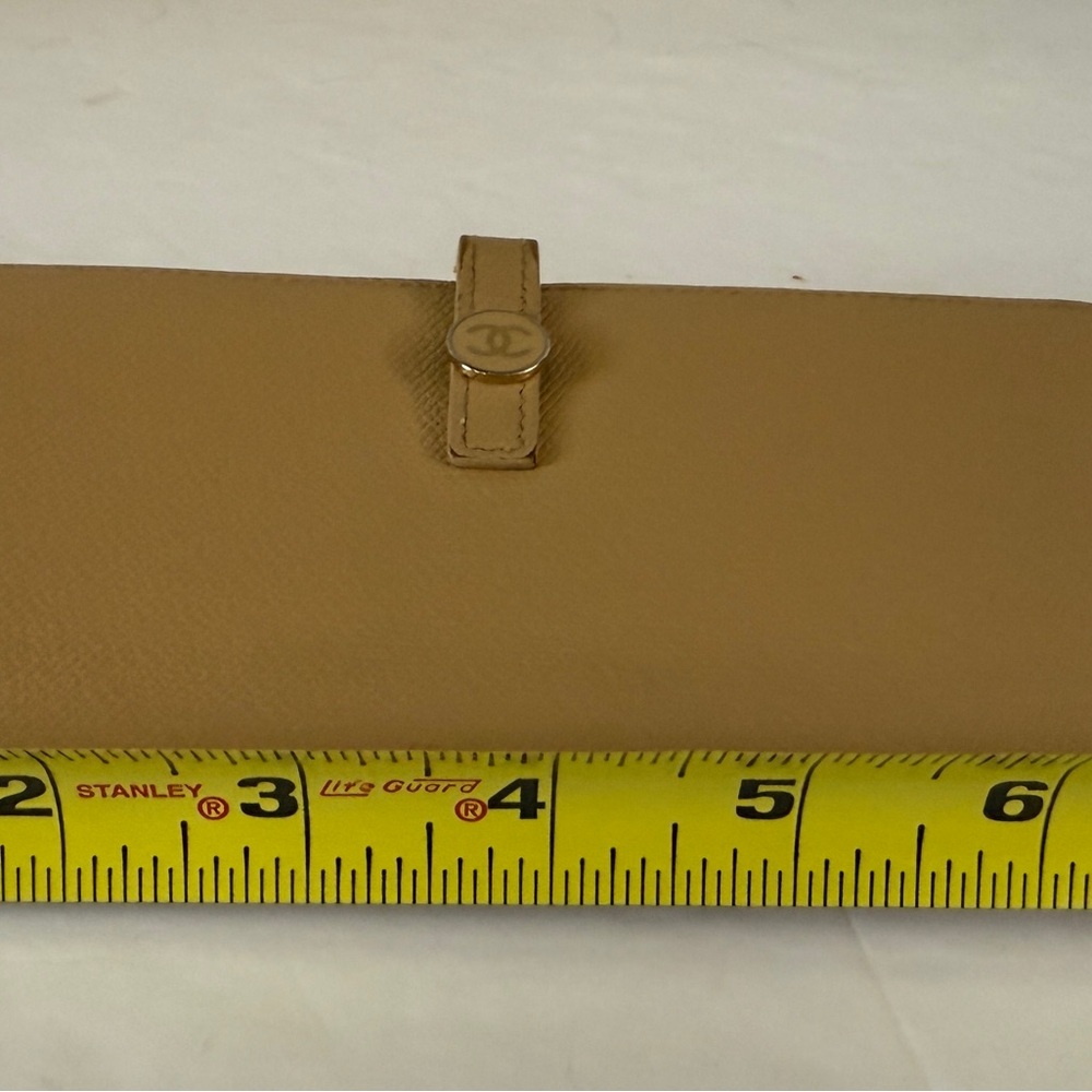 CHANEL Long Wallet Double Sided Snap Button Beige Leather Authentic - Picture 13 of 16